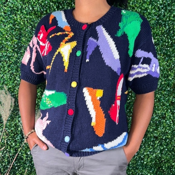 VINTAGE The Eagles Eye Classics 1991 Navy Shirtsleeve knit cardigan large - Picture 3 of 11